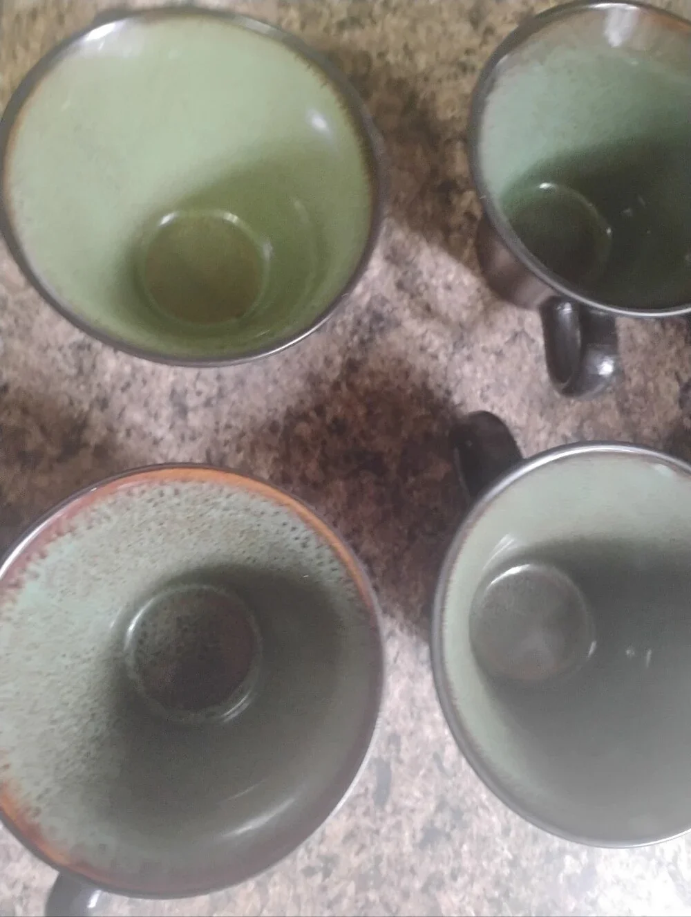 Set of 7 Vintage Gabbay by Gibson Fusion Wasabi Green & Brown Drip Glazed Mugs